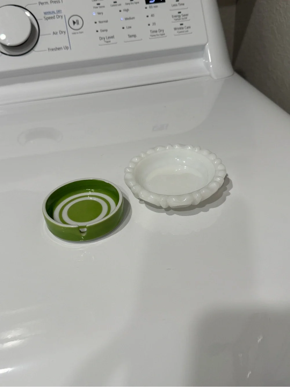 Vintage Milk Glass Dish & Green Striped Ceramic Ashtray – Trinket Dish